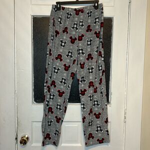 Disney Women’s Gray Red and White Plaid Mickey Mouse Print Fleece Pants Medium
